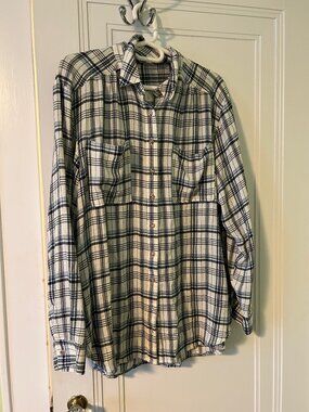 Anthropologie The Hadley Relaxed Plaid Buttondown Shirt by Pilcro​ Navy/white L